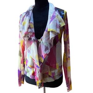 Fuzzi‎ y2k 90s top whimsical Women's ruffle tie front sheer mesh blouse Phoebe